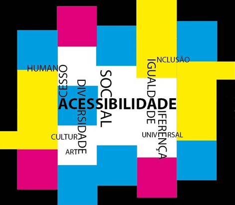 a logomarca traz a imagem de um dominó colorido com peças em azul, amarelo, rosa e branco, reunidas sobre fundo preto. No centro da imagem está a palavra acessibilidade.</p>
