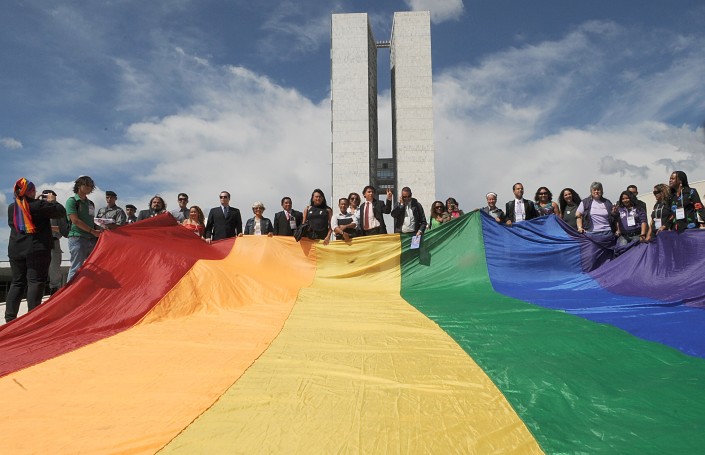 Protesto a favor dos direitos LGBT em frente ao Congresso Nacional do Brasil. Foto: Antonio Cruz/ABr